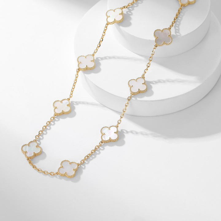 高仿首飾VanCleef&Arpels*RA42800十花白貝母黃金頸鏈