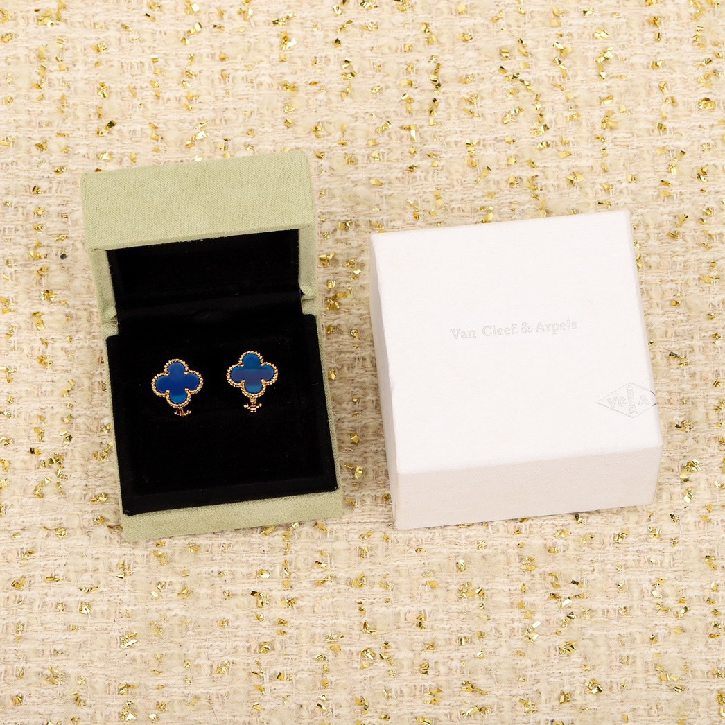 高仿首飾VanCleef&Arpels*RP9SZ00藍玉髓耳釘黃金款小號