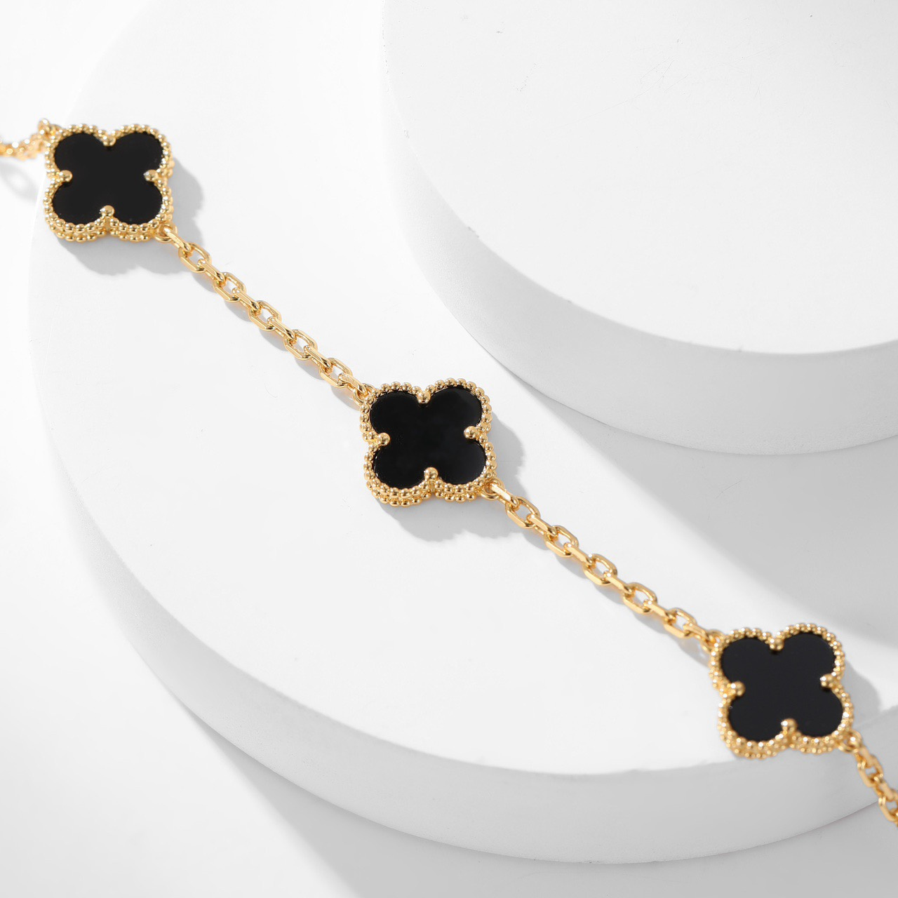 高仿首飾VanCleef&Arpels*RA43100十花黑瑪瑙黃金頸鏈