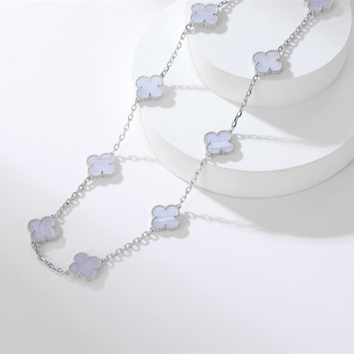 高仿首飾VanCleef&Arpels*RD34800十花紫玉髓白金頸鏈