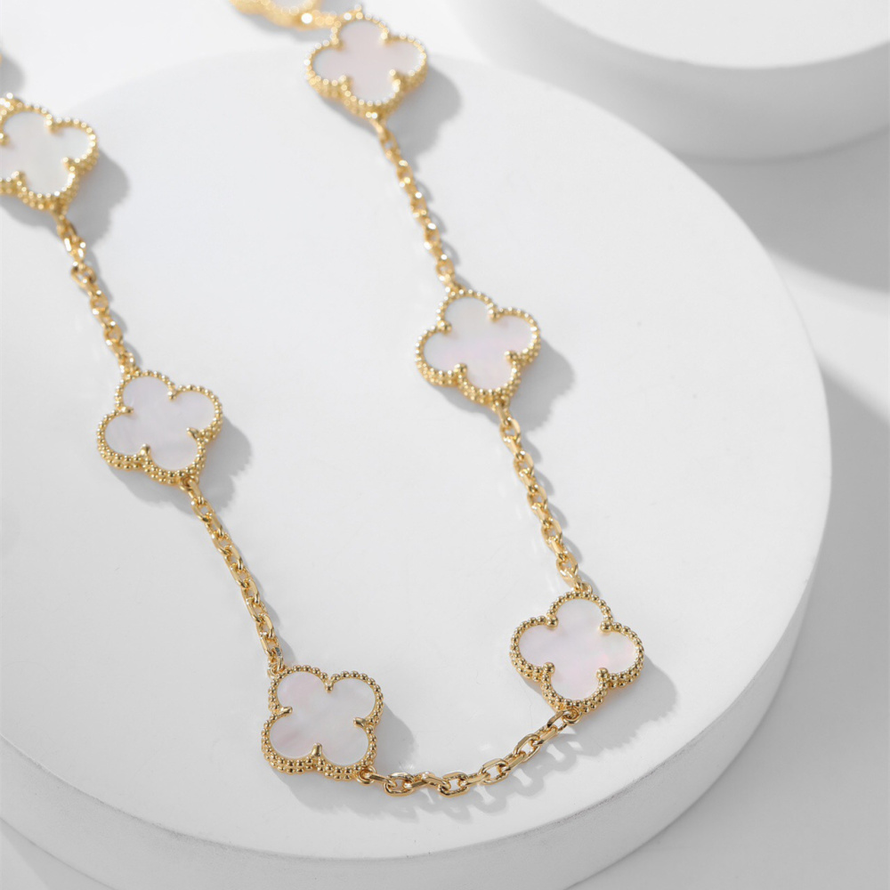 高仿首飾VanCleef&Arpels*RA42800十花白貝母黃金頸鏈
