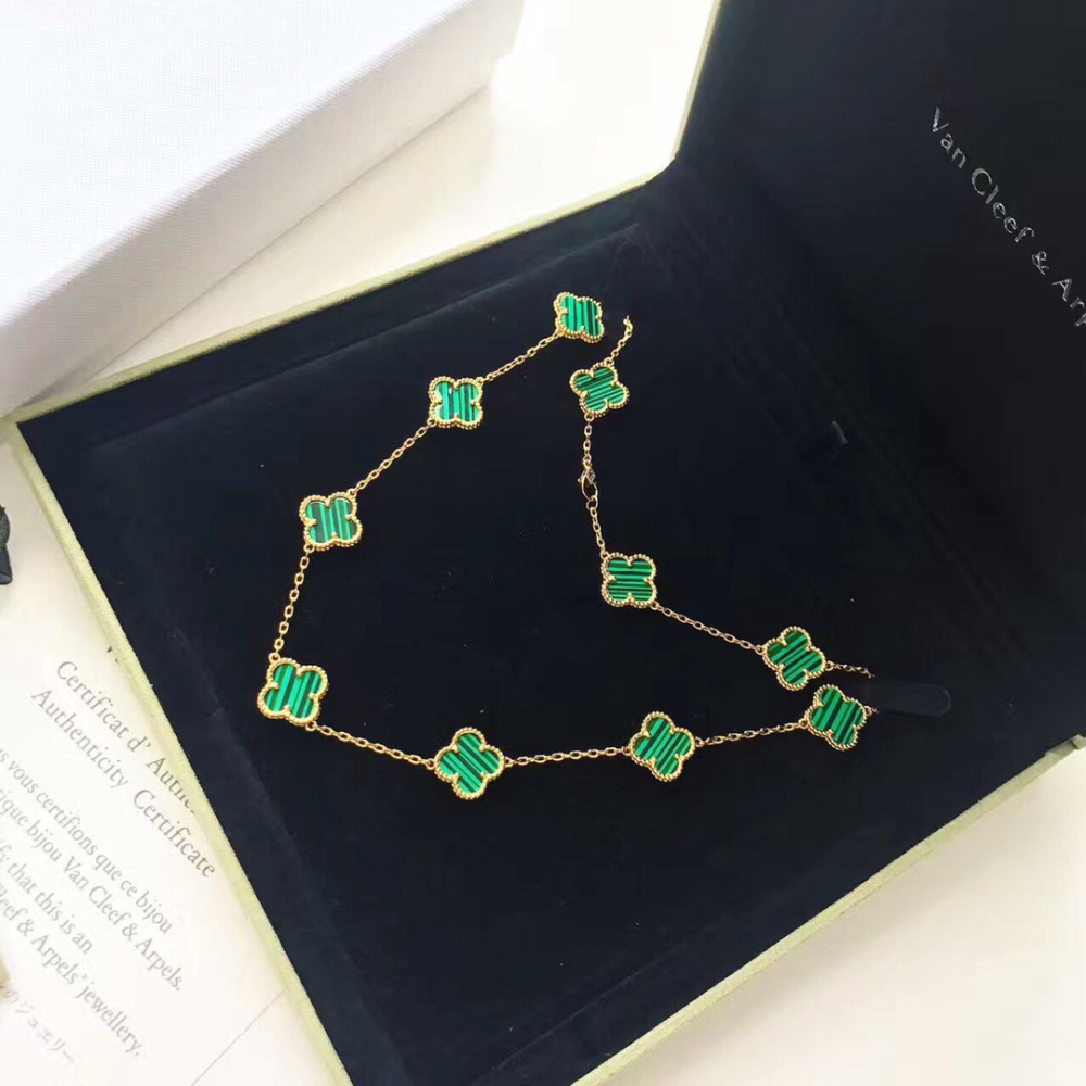 高仿首飾VanCleef&Arpels*RO3QJ00十花孔雀綠黃金頸鏈