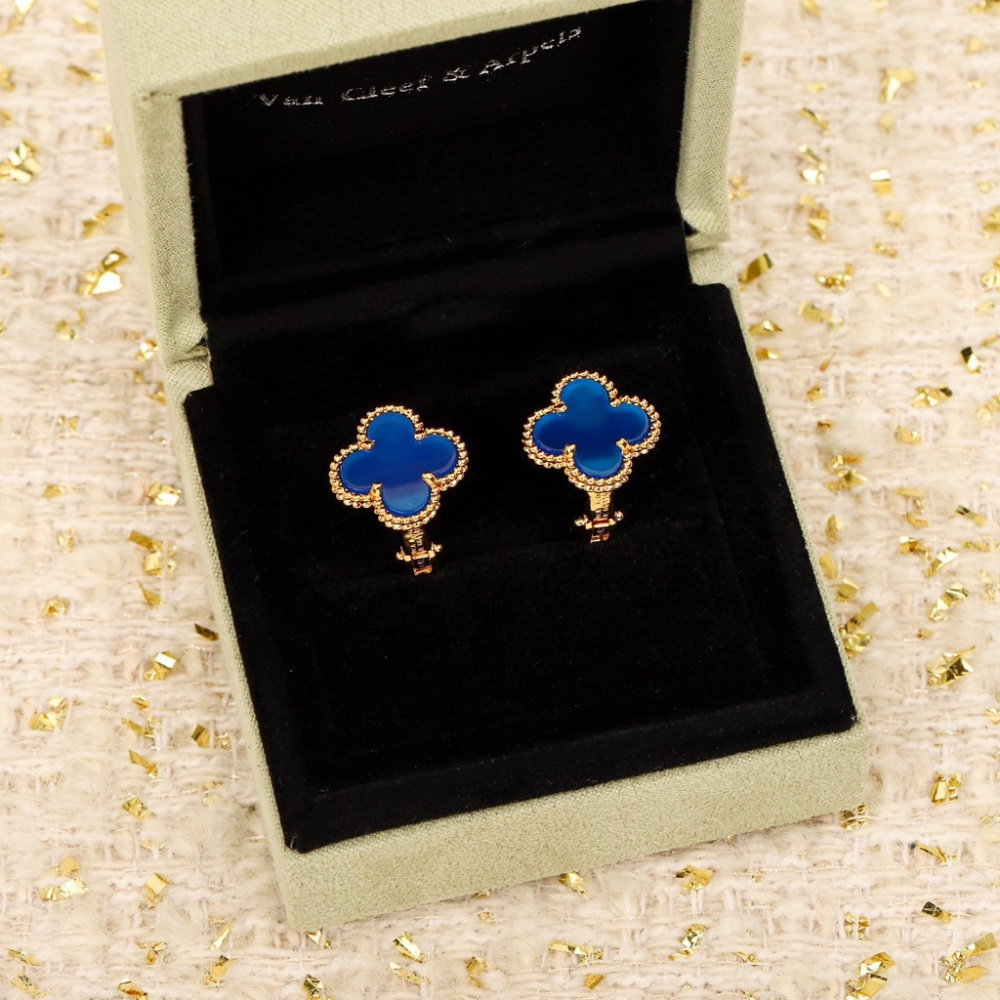 高仿首飾VanCleef&Arpels*RP9SZ00藍玉髓耳釘黃金款小號