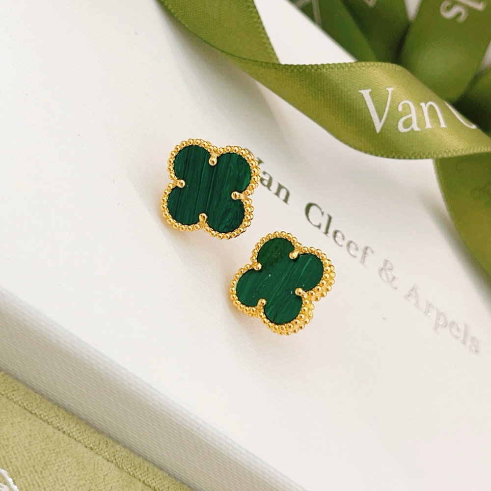 高仿首飾VanCleef&Arpels*RO3MH00孔雀石耳釘黃金款大號