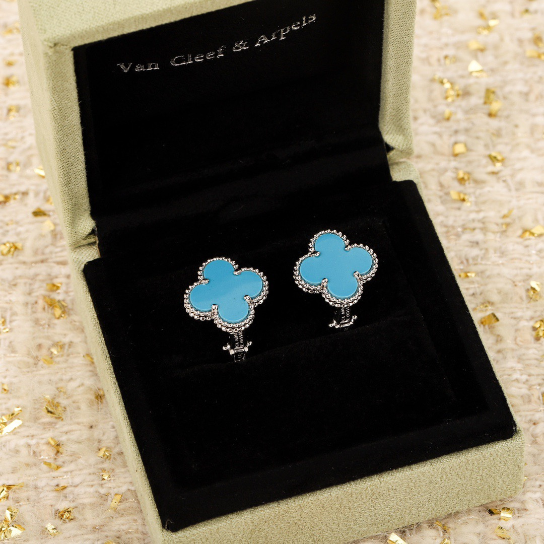 高仿首飾VanCleef&Arpels*RA44500綠松石耳釘白金款大號