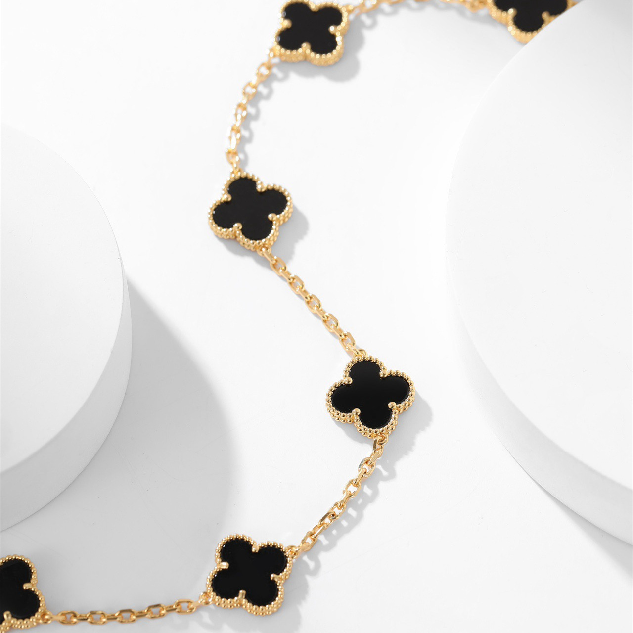 高仿首飾VanCleef&Arpels*RA43100十花黑瑪瑙黃金頸鏈