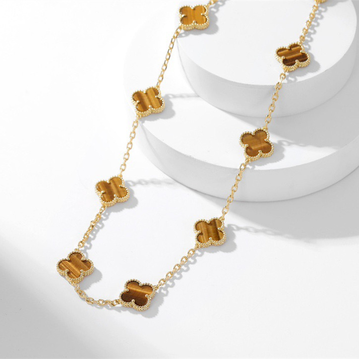 高仿首飾VanCleef&Arpels*RD39900十花虎眼石黃金頸鏈