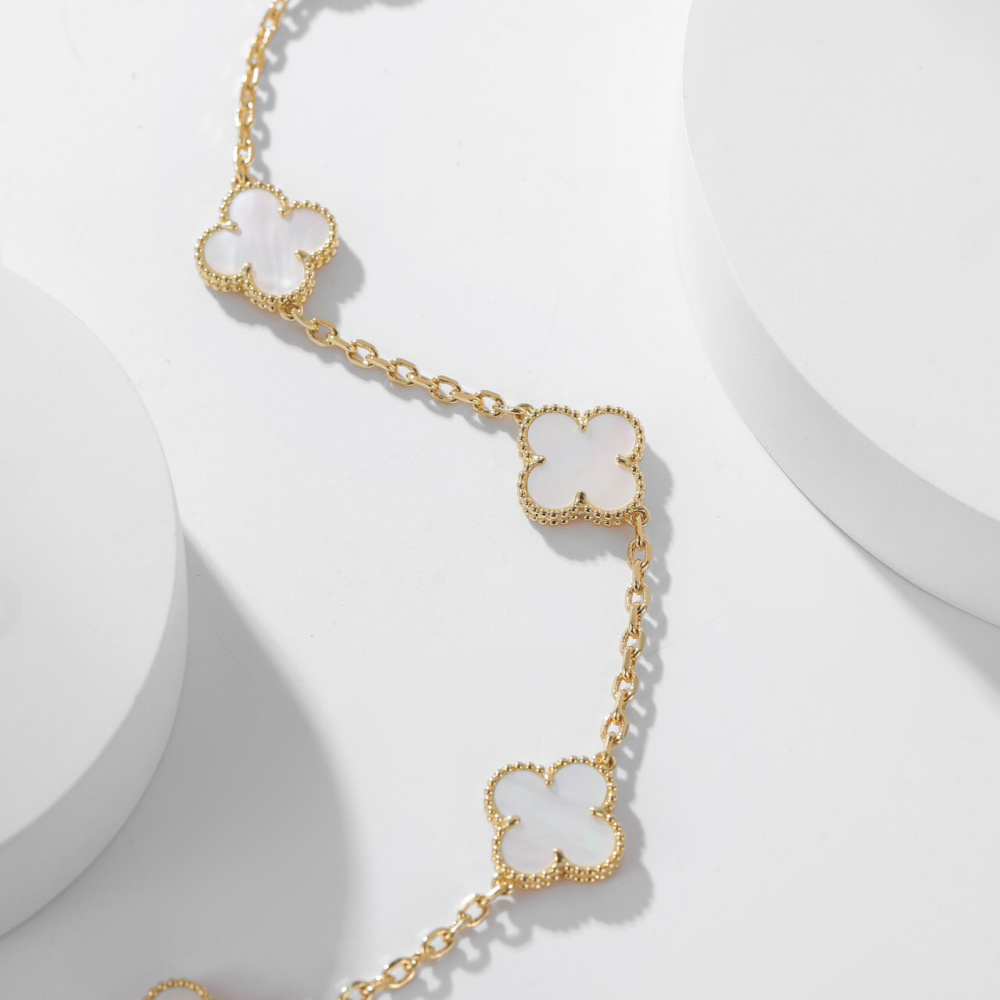 高仿首飾VanCleef&Arpels*RA42800十花白貝母黃金頸鏈