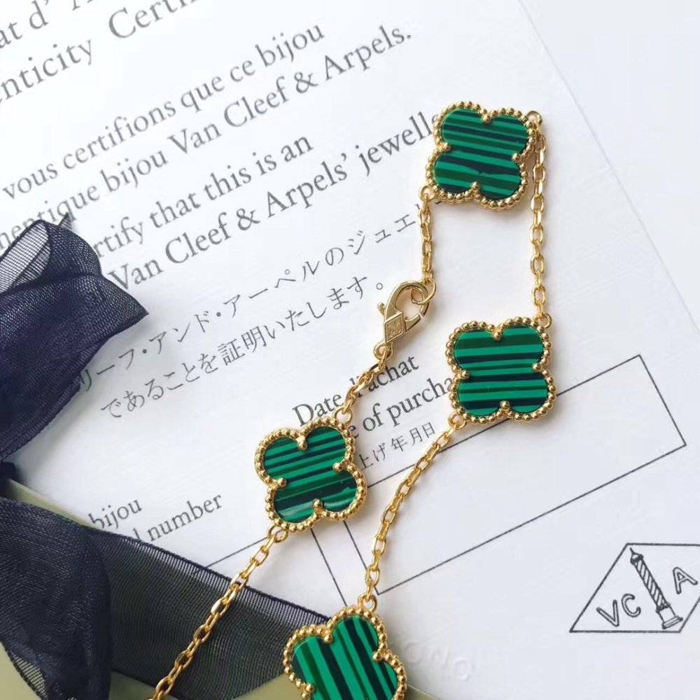 高仿首飾VanCleef&Arpels*RO3QJ00十花孔雀綠黃金頸鏈