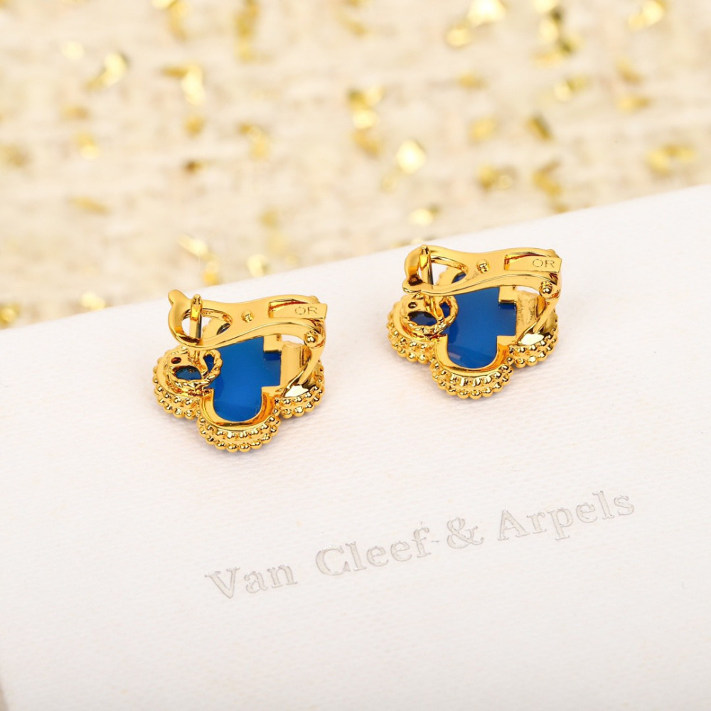 高仿首飾VanCleef&Arpels*RP9SZ00藍玉髓耳釘黃金款小號