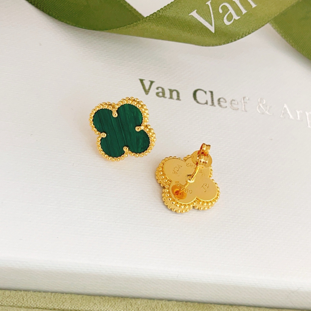 高仿首飾VanCleef&Arpels*RO3MH00孔雀石耳釘黃金款大號