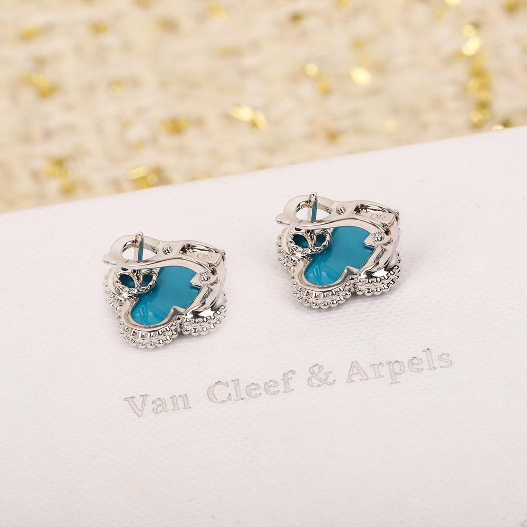 高仿首飾VanCleef&Arpels*RA44500綠松石耳釘白金款大號