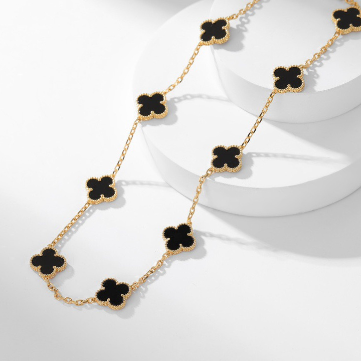 高仿首飾VanCleef&Arpels*RA43100十花黑瑪瑙黃金頸鏈
