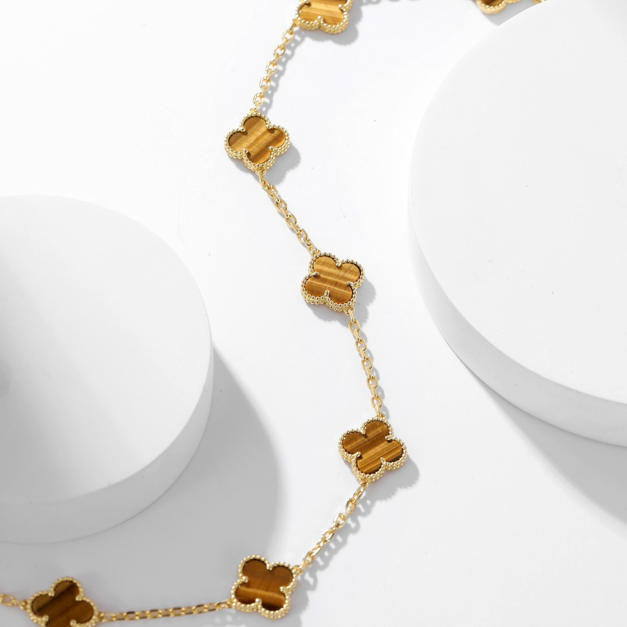 高仿首飾VanCleef&Arpels*RD39900十花虎眼石黃金頸鏈