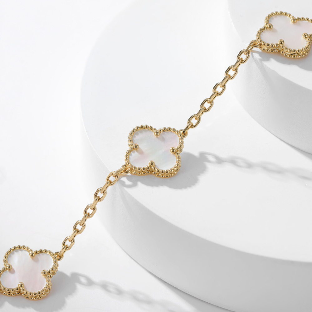 高仿首飾VanCleef&Arpels*RA42800十花白貝母黃金頸鏈