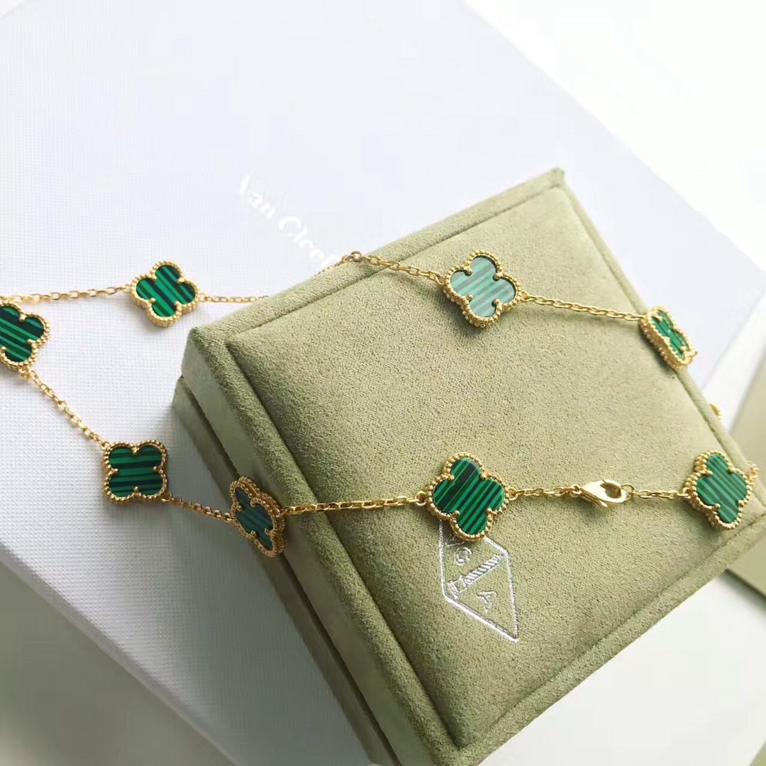 高仿首飾VanCleef&Arpels*RO3QJ00十花孔雀綠黃金頸鏈