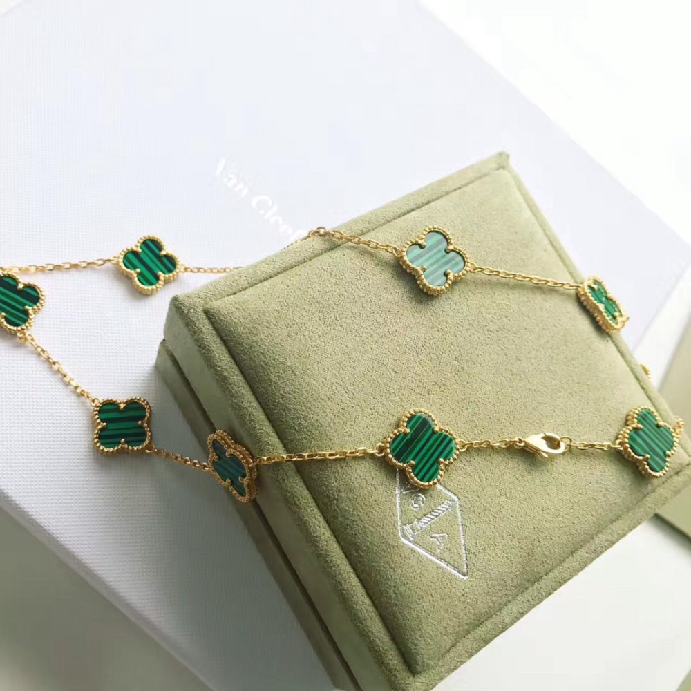 高仿首飾VanCleef&Arpels*RO3QJ00十花孔雀綠黃金頸鏈