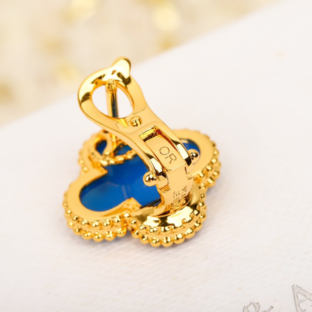 高仿首飾VanCleef&Arpels*RP9SZ00藍玉髓耳釘黃金款小號