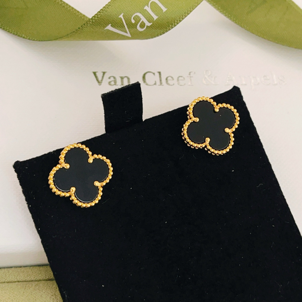 高仿首飾VanCleef&Arpels*RA44900黑瑪瑙耳釘黃金款大號