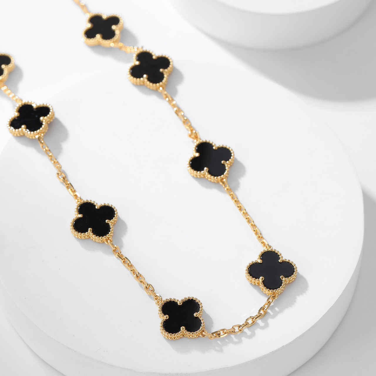 高仿首飾VanCleef&Arpels*RA43100十花黑瑪瑙黃金頸鏈