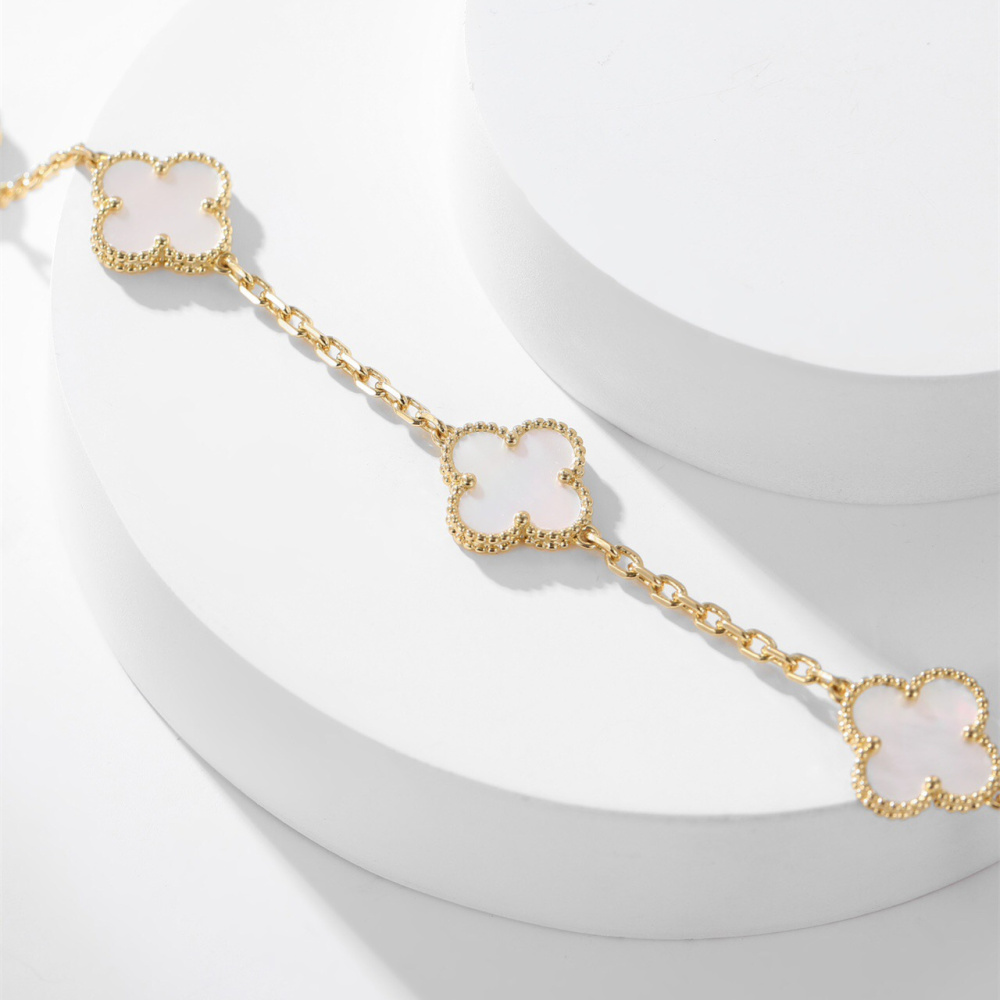 高仿首飾VanCleef&Arpels*RA42800十花白貝母黃金頸鏈