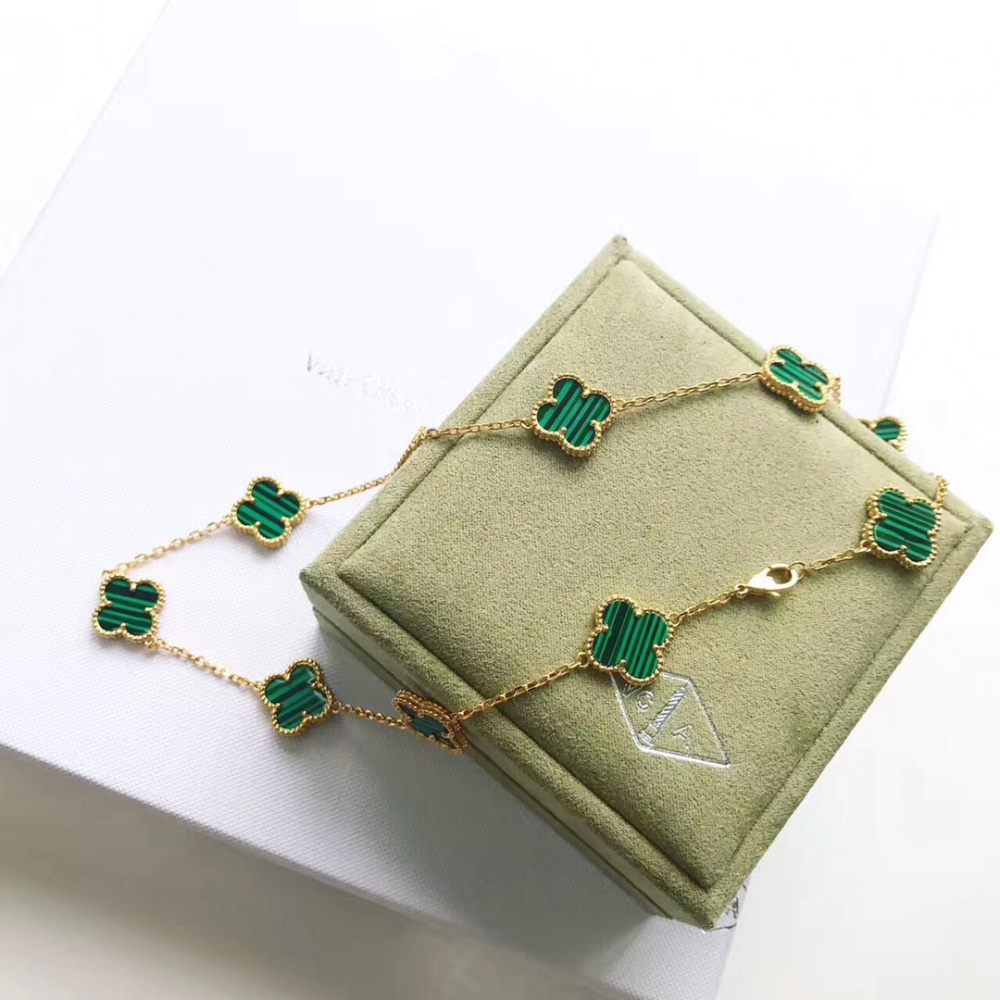 高仿首飾VanCleef&Arpels*RO3QJ00十花孔雀綠黃金頸鏈