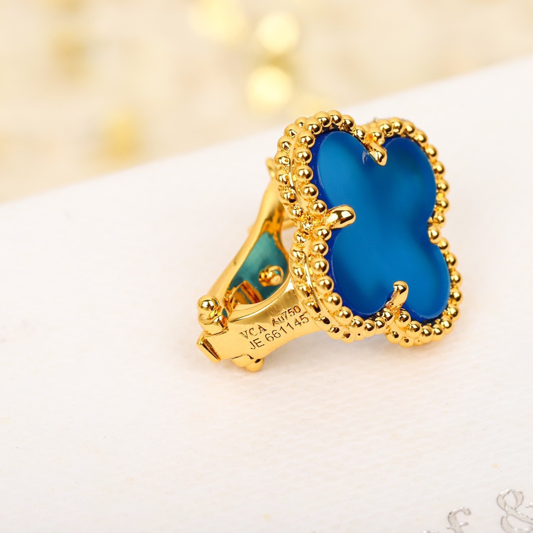 高仿首飾VanCleef&Arpels*RP9SZ00藍玉髓耳釘黃金款小號