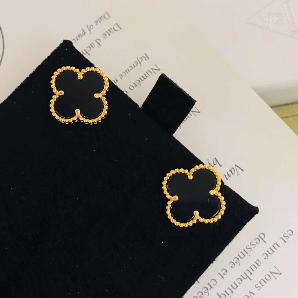 高仿首飾VanCleef&Arpels*RA44900黑瑪瑙耳釘黃金款大號