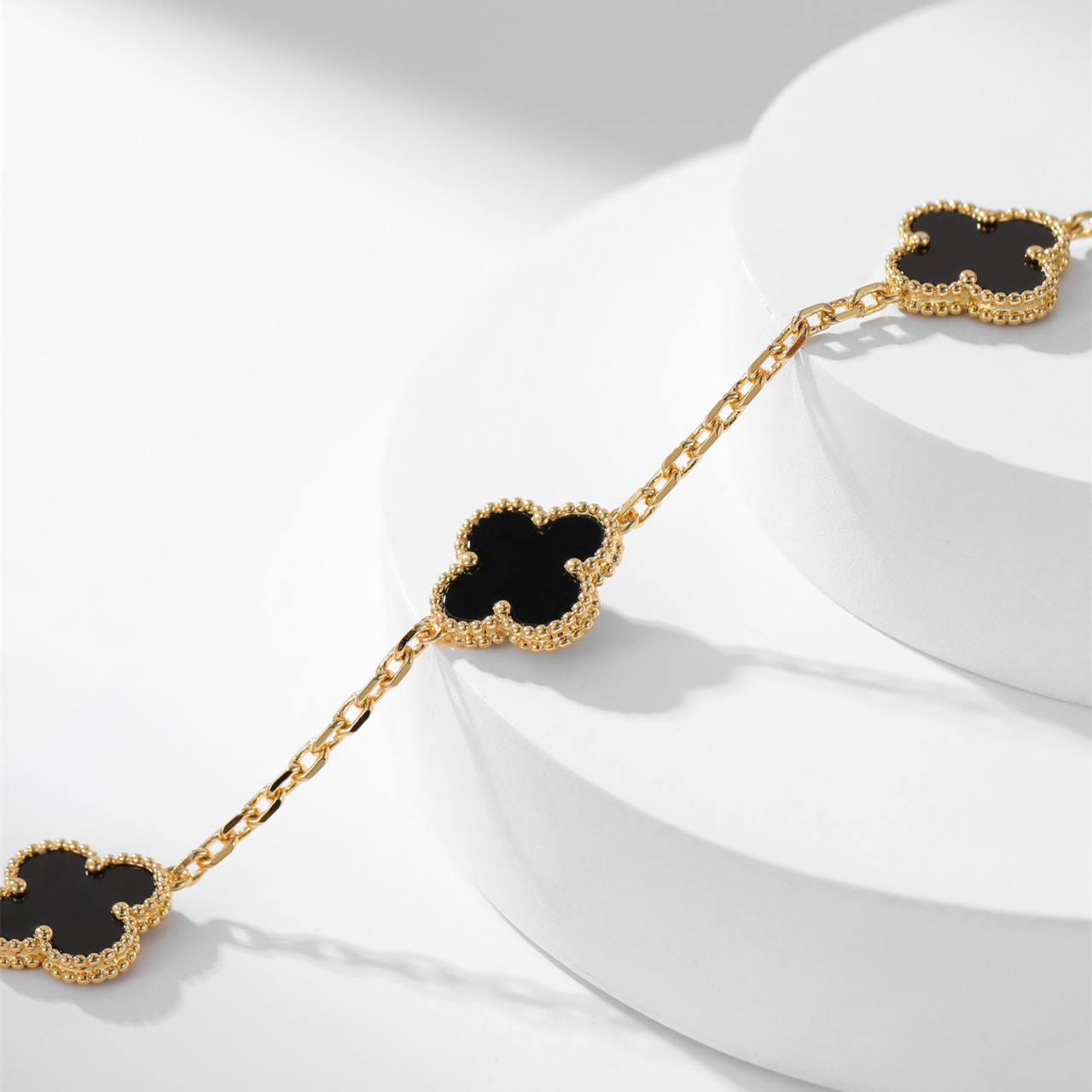 高仿首飾VanCleef&Arpels*RA43100十花黑瑪瑙黃金頸鏈