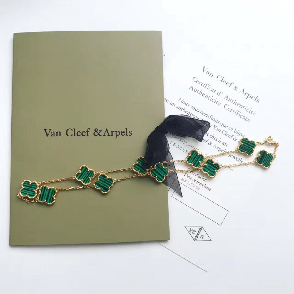 高仿首飾VanCleef&Arpels*RO3QJ00十花孔雀綠黃金頸鏈