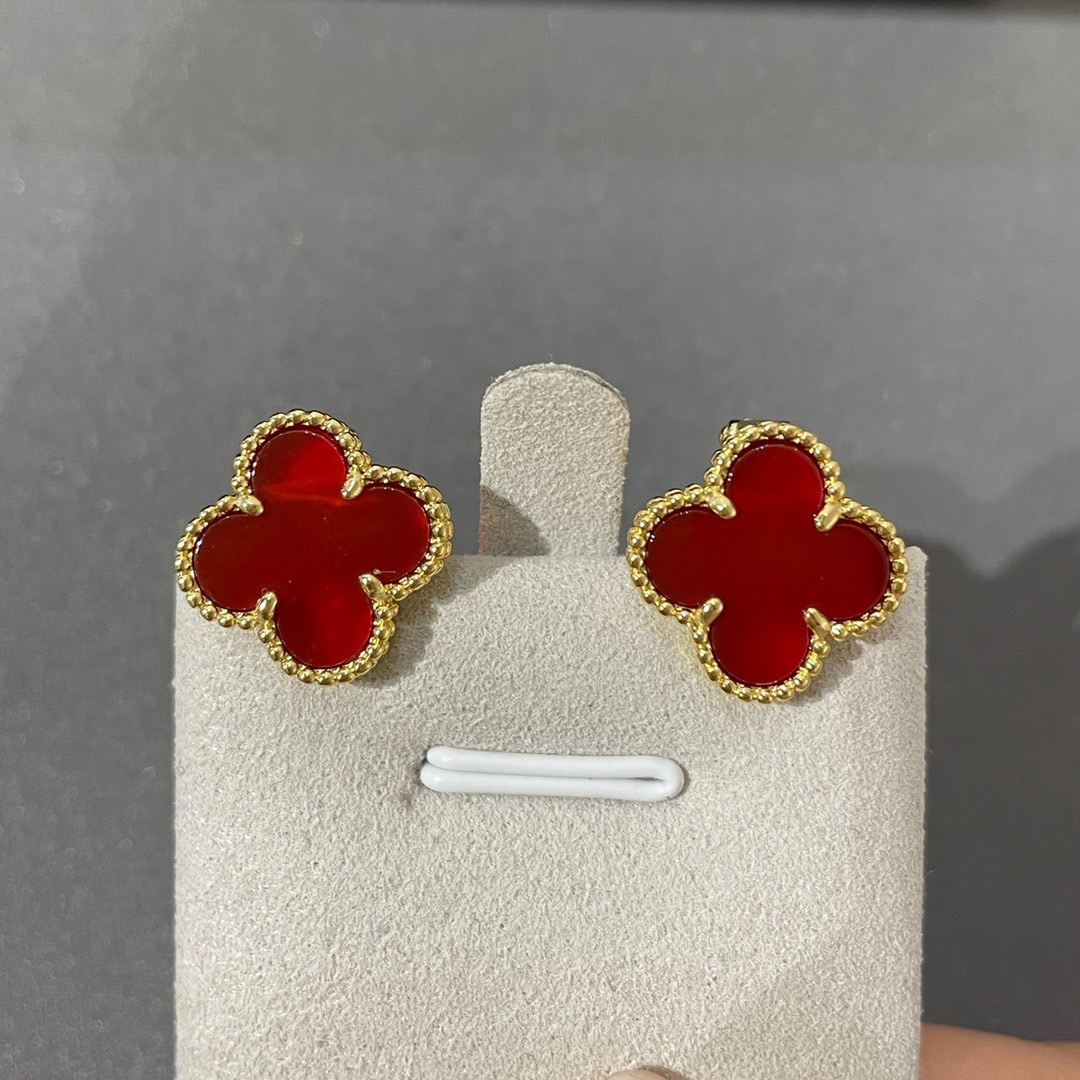 高仿首飾VanCleef&Arpels*RD40400紅玉髓耳釘黃金款大號