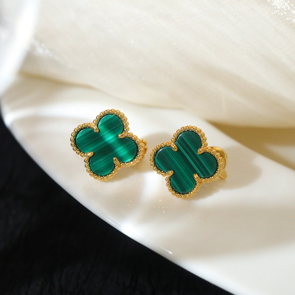 高仿首飾VanCleef&Arpels*RO3MH00孔雀石耳釘黃金款大號