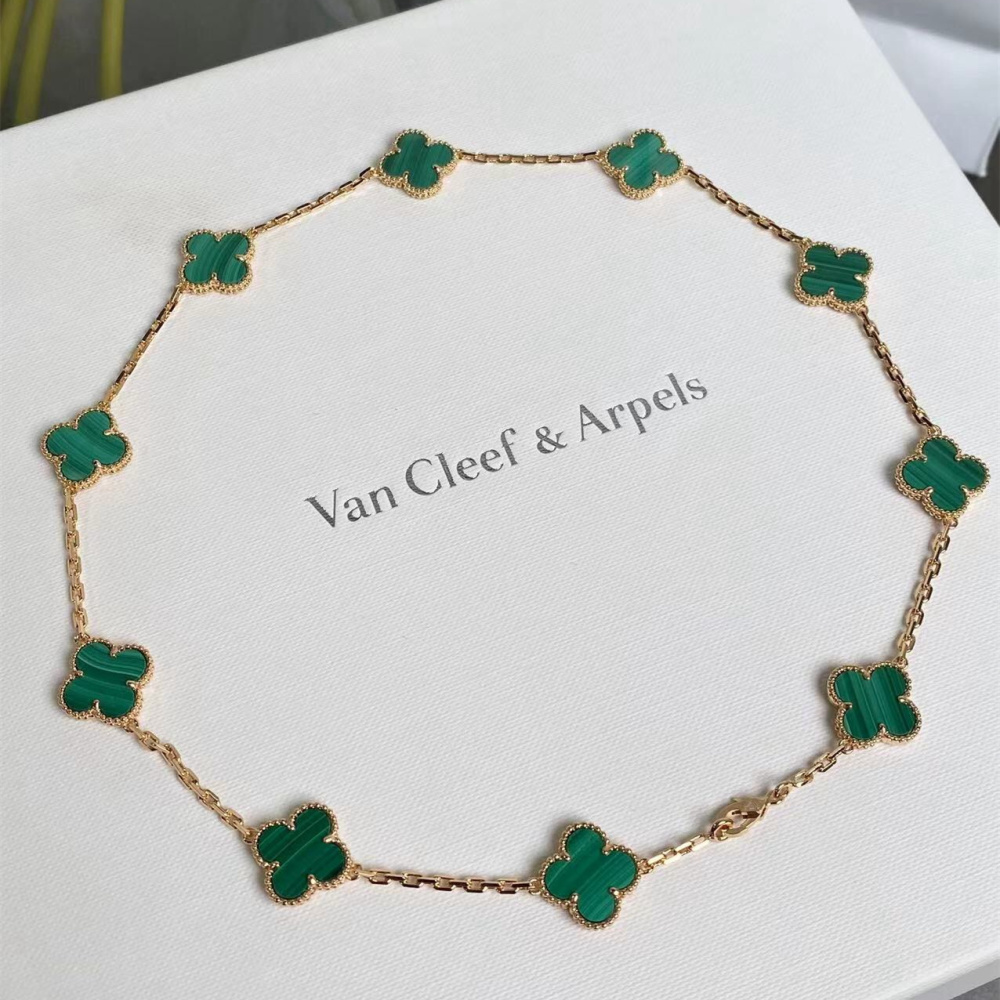 高仿首飾VanCleef&Arpels*RO3QJ00十花孔雀綠黃金頸鏈