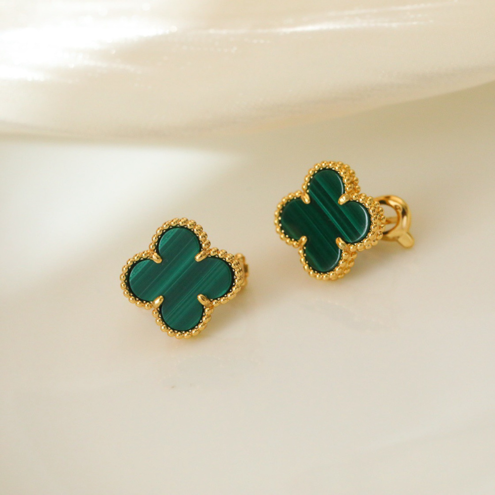 高仿首飾VanCleef&Arpels*RO3MH00孔雀石耳釘黃金款大號