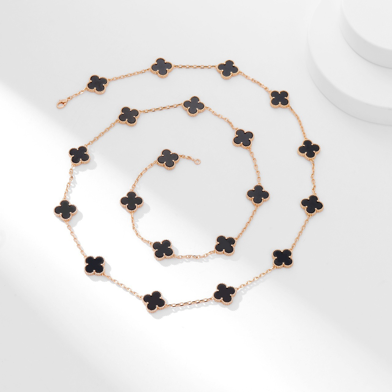 高仿首飾VanCleef&Arpels*RA43100十花黑瑪瑙黃金頸鏈