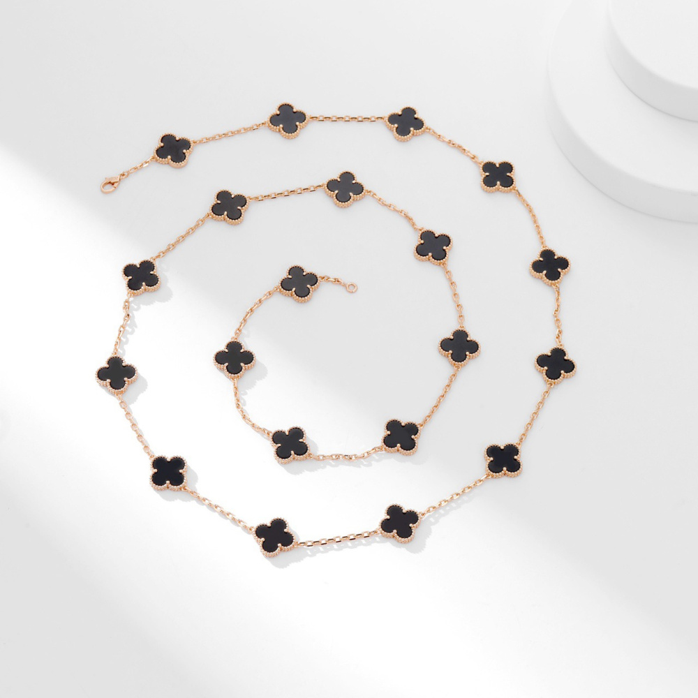 高仿首飾VanCleef&Arpels*RA43100十花黑瑪瑙黃金頸鏈