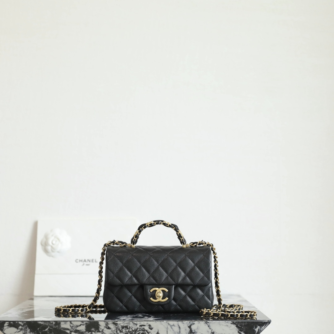 高仿Chanel*25b系列AS5701小牛皮中球單肩包黑色Mini免檢版