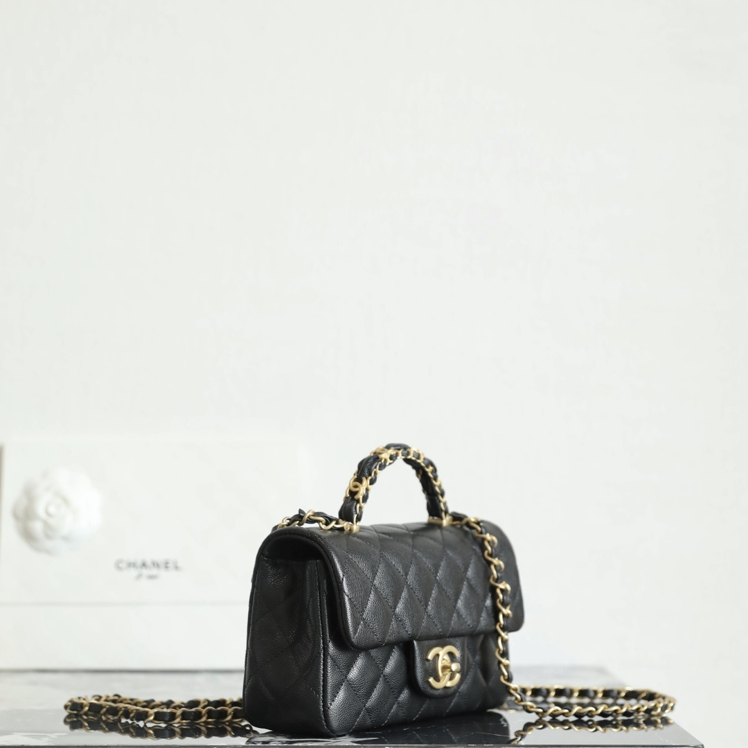 高仿Chanel*25b系列AS5701小牛皮中球單肩包黑色Mini免檢版