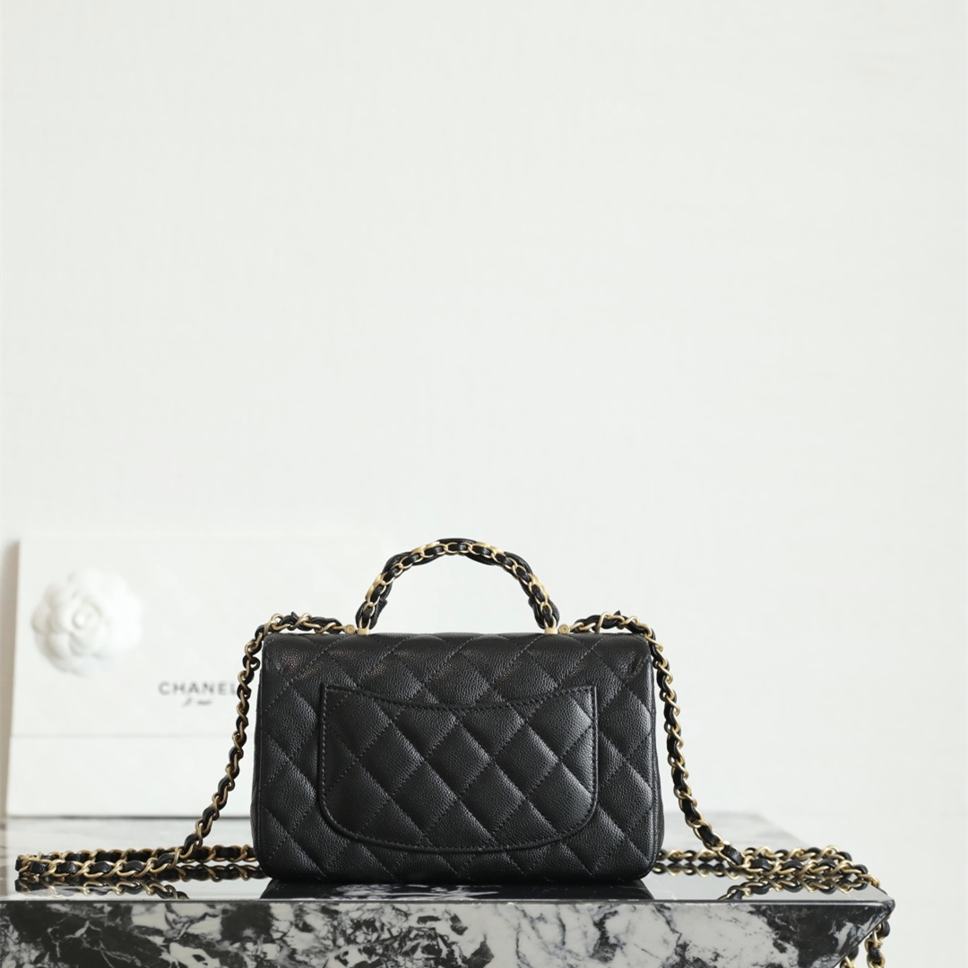 高仿Chanel*25b系列AS5701小牛皮中球單肩包黑色Mini免檢版