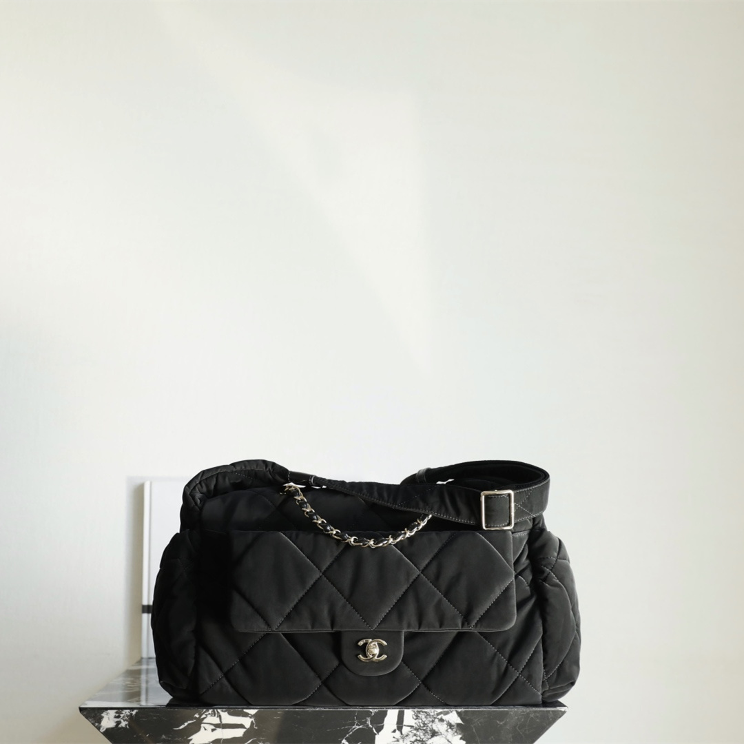高仿Chanel*25N系列AS5055絲絨單肩包黑色免檢版
