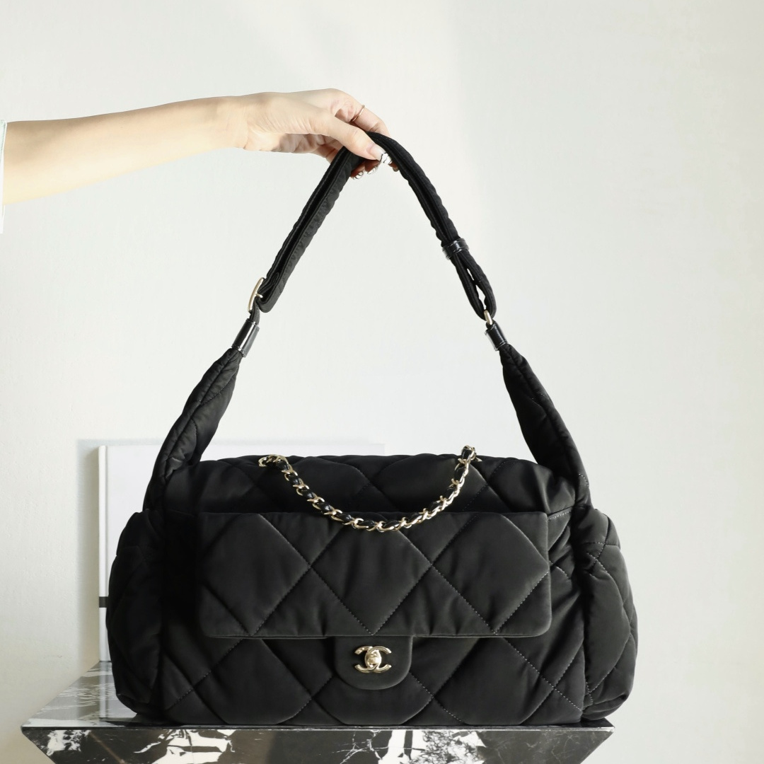 高仿Chanel*25N系列AS5055絲絨單肩包黑色免檢版