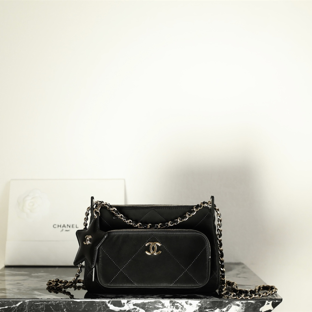 高仿Chanel*Neige25N系列AP4771絲絨單肩包黑色免檢版