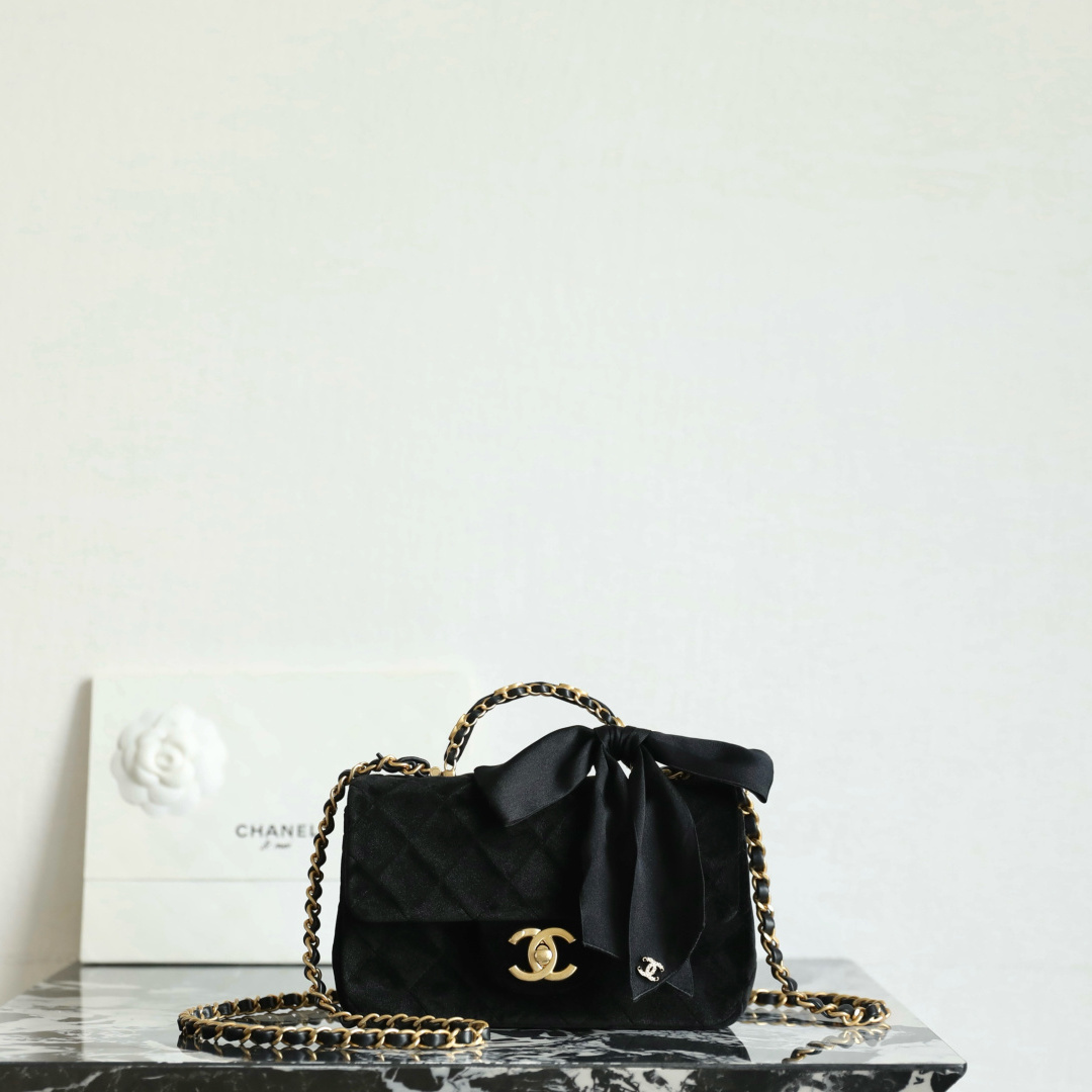 高仿Chanel*25K系列AS5875蝴蝶結絲絨單肩包Mini免檢版