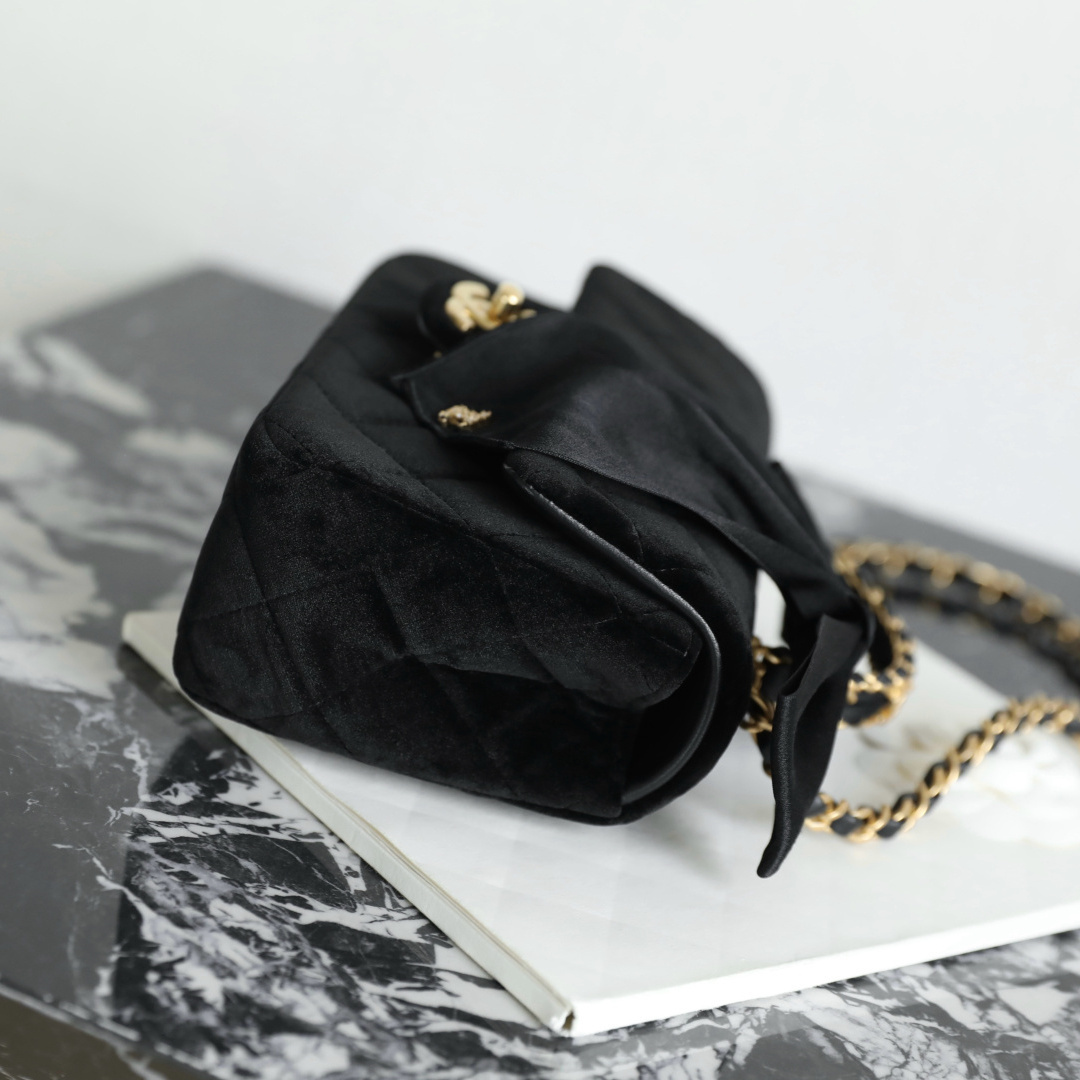 高仿Chanel*25K系列AS5875蝴蝶結絲絨單肩包Mini免檢版