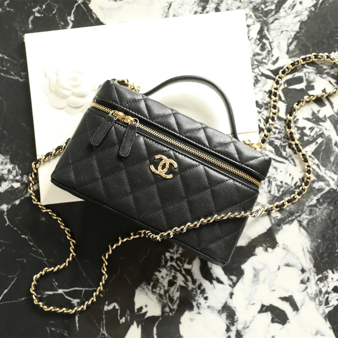 高仿Chanel*26C系列AP5020荔枝紋牛皮盒子包黑色免檢版
