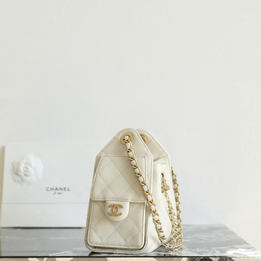 高仿Chanel*26P/25Bag系列AS5631鴛鴦皮穿鏈手袋Mini白色免檢版