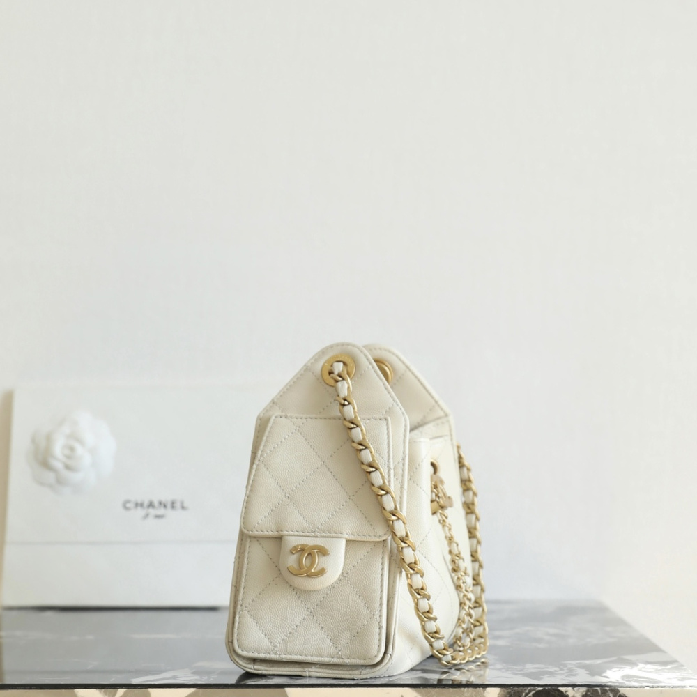 高仿Chanel*26P/25Bag系列AS5631鴛鴦皮穿鏈手袋Mini白色免檢版