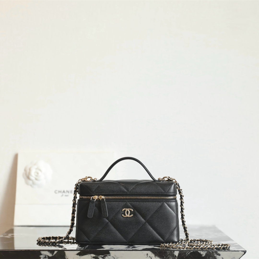 高仿Chanel*25K系列AP4936小牛皮盒子包黑色免檢版