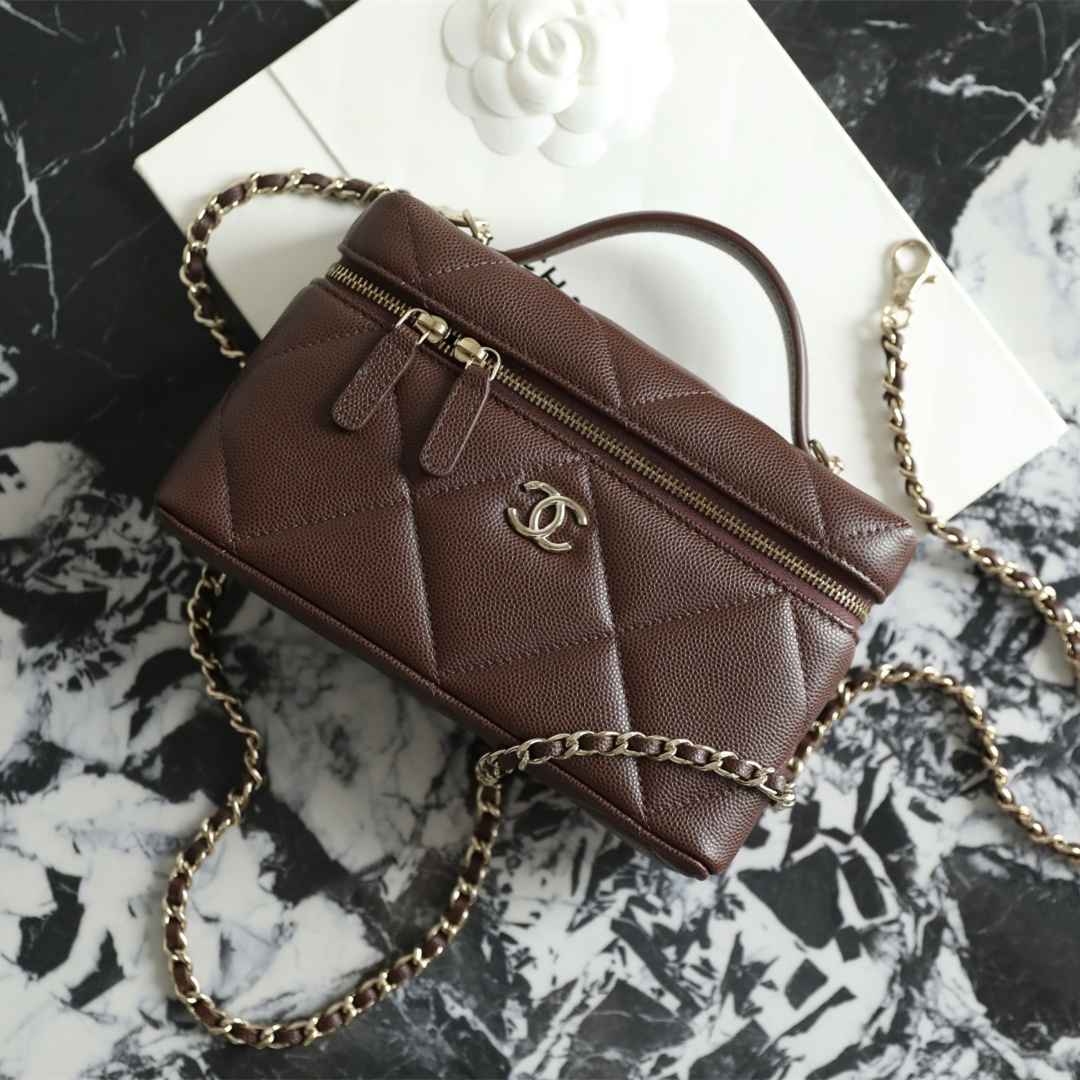 高仿Chanel*25K系列AP4936小牛皮盒子包深棕色免檢版