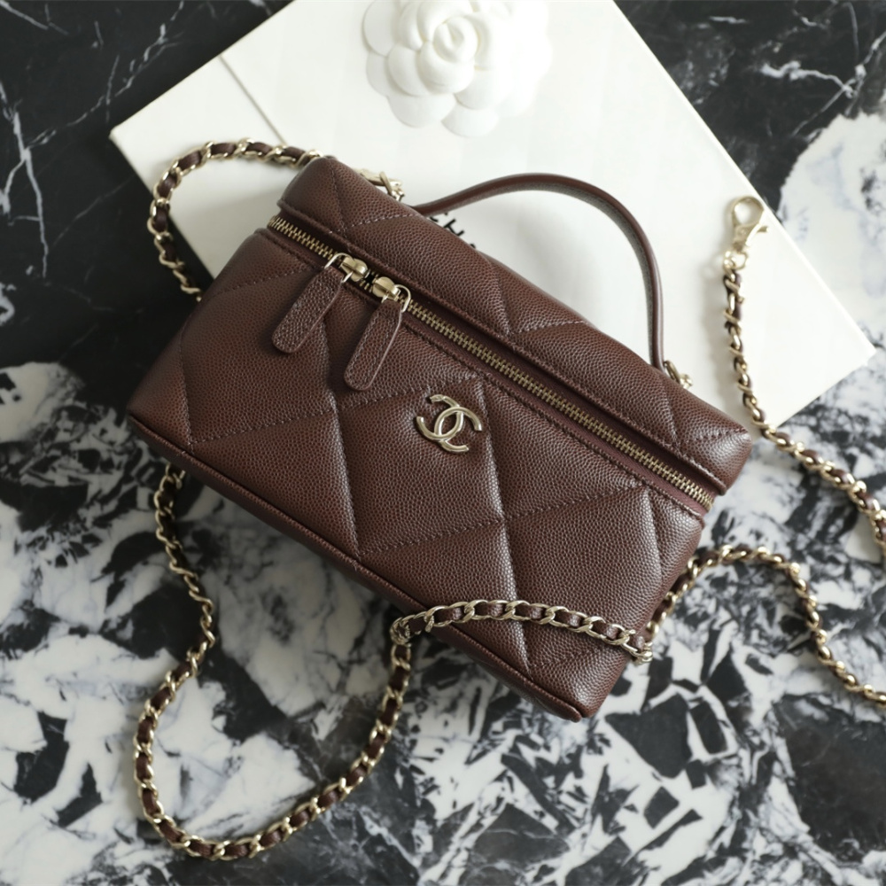高仿Chanel*25K系列AP4936小牛皮盒子包深棕色免檢版